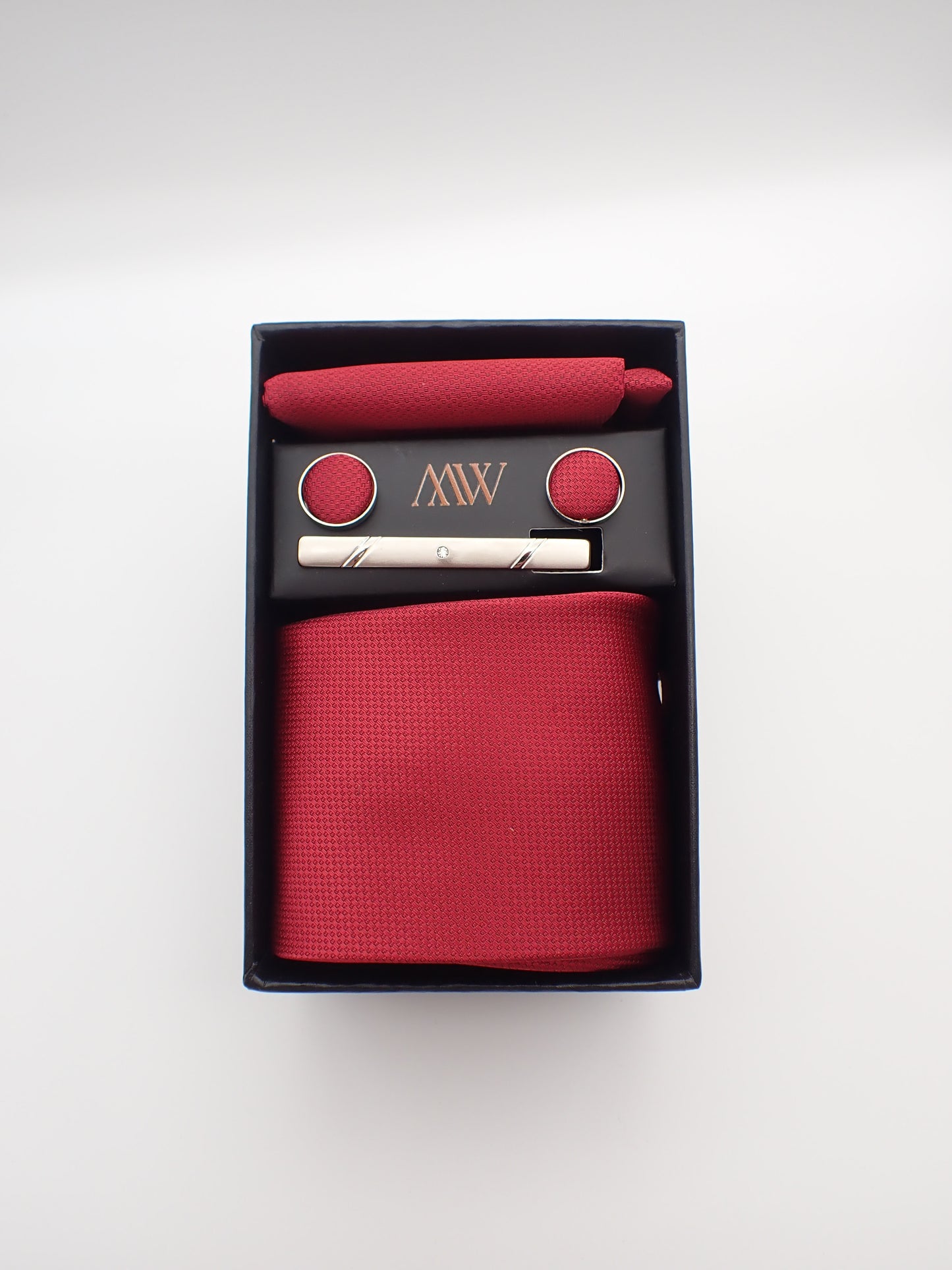 Solid Red Square Pattern Tie Set / Pocket Square, Bowtie, Tie Clip, Cufflinks / Gift for Him / Wedding Groomsmen Gift / Men's Present