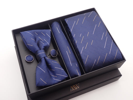 Meteor Pattern Blue Necktie Set / Pocket Square Tie Bowtie Cufflinks Set / Wedding Tie / Tie Clips / Gift for him Mens Groomsmen Gift