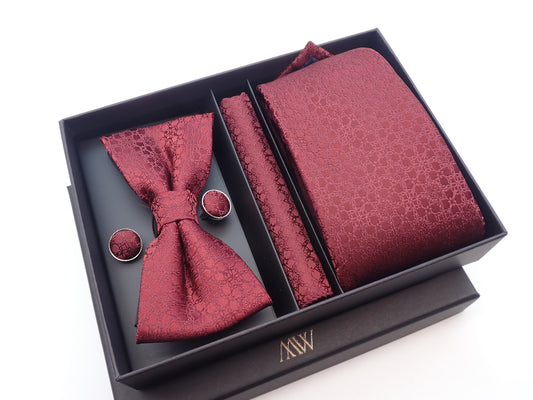 Crocodile Skin Pattern Tie Set / Pocket Square, Bowtie, Tie Clip, Cufflinks / Gift for Him / Wedding Groomsmen Gift / Men's Gift Box