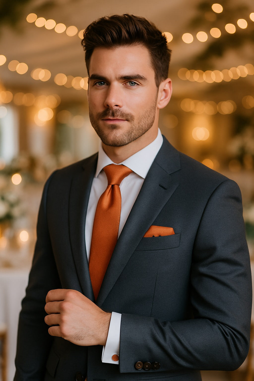 Copper Square Pattern Tie Set / Pocket Square, Bowtie, Tie Clip, Cufflinks / Gift for Him / Wedding Groomsmen Gift / Men's Present / Box