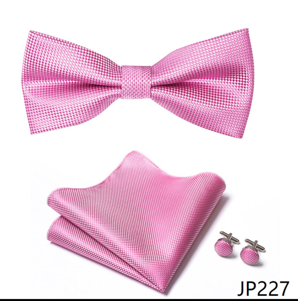 Light Pink Bowtie Set for Groom/ Name Card Pocket Square Tie Bowtie Cufflinks Set / Wedding Tie / Tie Clips / Gift for Best Men