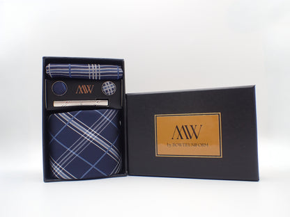 Navy Blue Stripe Pattern Necktie Set / Pocket Square Tie Bowtie Cufflinks Set / Wedding Tie / Tie Clips / Gift for him Mens Groomsmen Gift