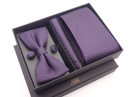 Dark Purple Pattern Necktie Set / Pocket Square Tie Bowtie Cufflinks Set / Wedding Tie / Tie Clips / Gift for him Mens Groomsmen Gift