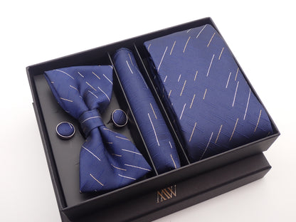 Meteor Pattern Blue Necktie Set / Pocket Square Tie Bowtie Cufflinks Set / Wedding Tie / Tie Clips / Gift for him Mens Groomsmen Gift