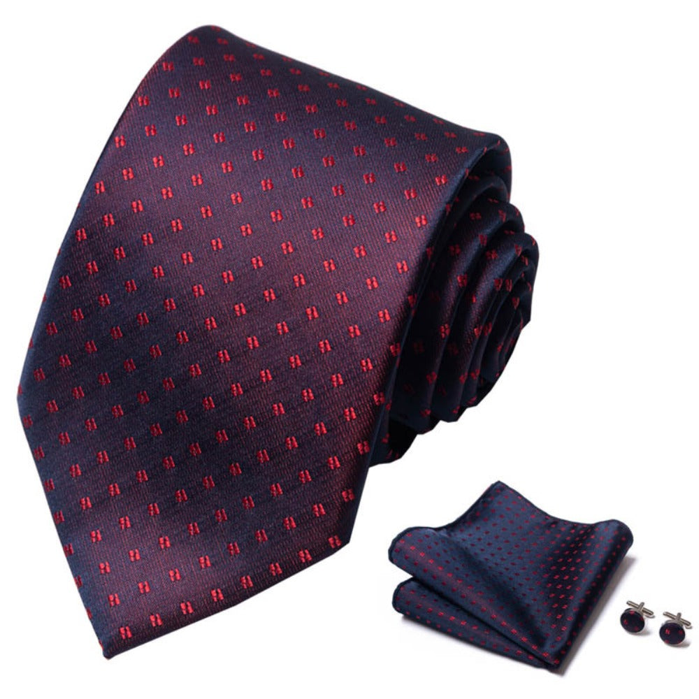 Wine Red Necktie Set / Pocket Square Tie Bowtie Cufflinks Set / Wedding Tie / Tie Clips / Gift for him Mens Groomsmen Gift