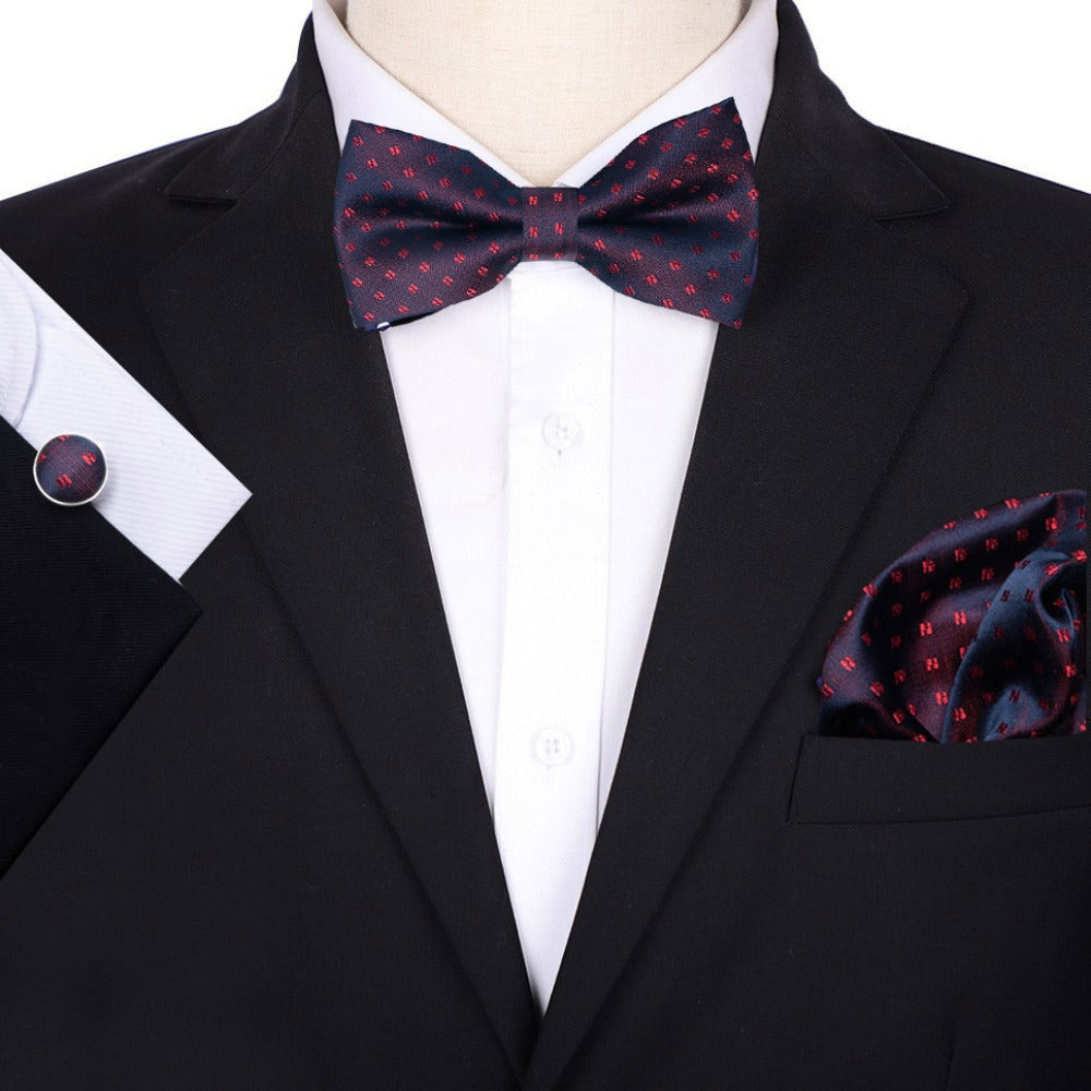 Wine Red Necktie Set / Pocket Square Tie Bowtie Cufflinks Set / Wedding Tie / Tie Clips / Gift for him Mens Groomsmen Gift