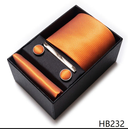 Orange Tie Set / Pocket Square Tie Bowtie Cufflinks Set / Wedding Tie / Tie Clips / Gift for him Mens Groomsmen Gift
